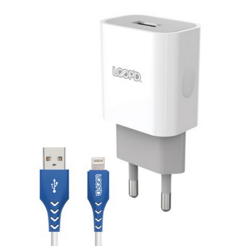 Loop`d 1 Port 2.1A Wall Charger plus 1.2m Lightning Cable (Once-off)